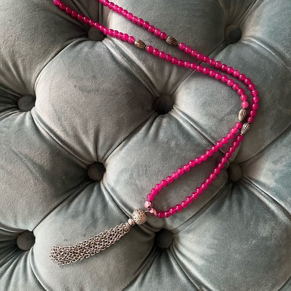 Pink Mala - beaded & crystal 108 bead with Tassel